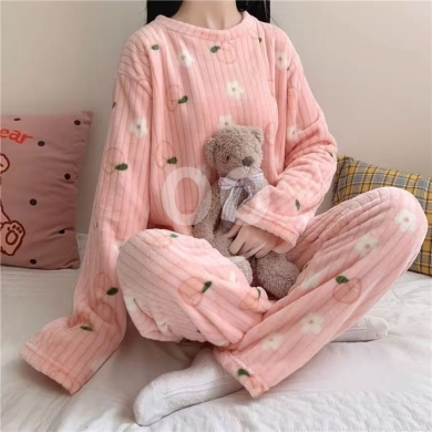 Women's Ultra Soft Plush Fleece Winter Pajama Set | Floral Print Mohair-Look Loungewear — 3
