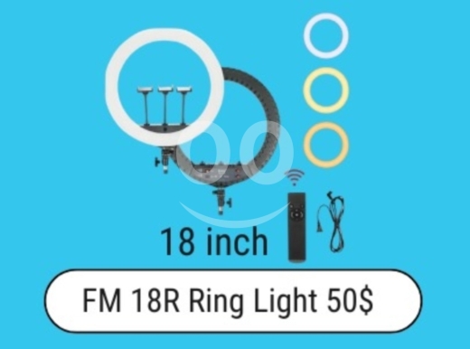 Other Mobile Phones & Accessories في زحلتا - FM 18R Ring Light | 18 Inch LED Photography Lighting Kit | Remote Control Included $50