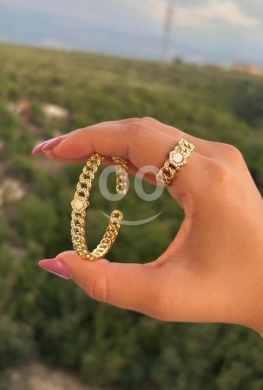 Vêtements, chaussures et accessoires dans Tripoli - طقم أسورة وخاتم ذهبي برازيلي بتصميم سلسلة كوبي (Cuban Chain)