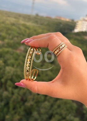 طقم أسورة وخاتم ذهبي برازيلي بتصميم سلسلة كوبي (Cuban Chain) — 5