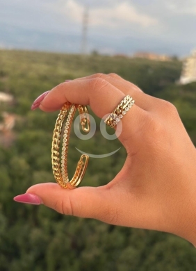 طقم أسورة وخاتم ذهبي برازيلي بتصميم سلسلة كوبي (Cuban Chain) — 3