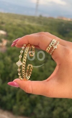 طقم أسورة وخاتم ذهبي برازيلي بتصميم سلسلة كوبي (Cuban Chain) — 2