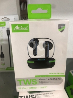 سماعات أذن TWS Allison لاسلكية (موديل TWS320) - بلوتوث V5.1، صوت ستيريو، ضمان سنتين