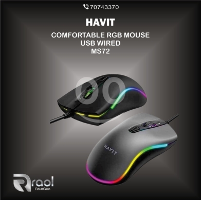 Computers Parts & Software Accessories in Awkar - ماوس ألعاب هافيت MS72 سلكي مريح مع إضاءة RGB | Havit MS72 Comfortable Wired RGB Gaming Mouse