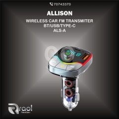 محول وجهاز إرسال USB وType-C | Allison ALS-A Wireless Car FM Transmitter BT USB Type-C