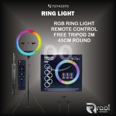 Other Mobile Phones & Accessories in Awkar - مصباح حلقي ملون مع جهاز تحكم عن بعد | RGB LED Ring Ligh MJ18 with Remote & 2M Tripod