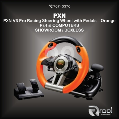 Gaming Console & Accessories in Awkar - عجلة قيادة الألعاب لون برتقالي | PXN V3 Pro Racing Steering Wheel with Pedals for PS4 & PC