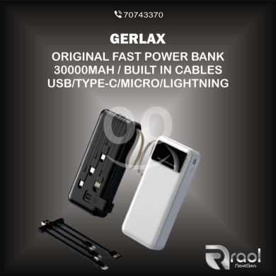 Mobile accessories dans Awkar - باور بانك جيرلاكس الأصلي مع كابلات شحن مدمجة | GERLAX Original Fast Power Bank 30000 mAh