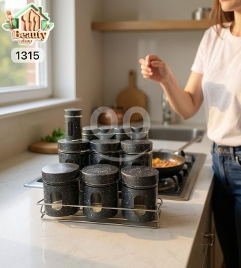 Kitchen appliances in Al Dahye - 12-Piece Granite-Coated Glass Spice Jar Set with Rack | Kitchen Storage Organiser