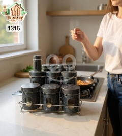 12-Piece Granite-Coated Glass Spice Jar Set with Rack | Kitchen Storage Organiser