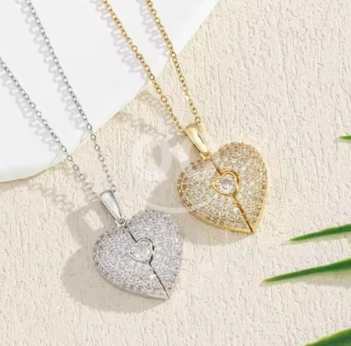 Custom Engraved Angel Wing Heart Necklace - Heavy Brazilian Chain (Gold/Silver) — 2
