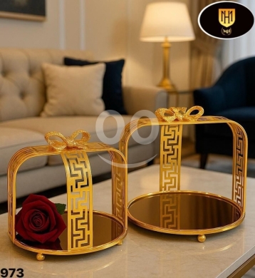 Luxury Gold Plated Serving Tray Set (2 Pcs) | Modern Geometric Design with Mirror Glass… — 2