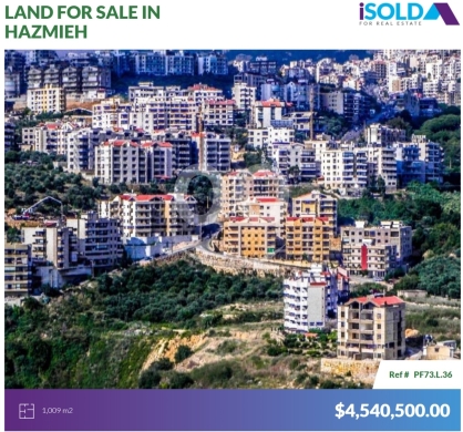 Lands for sale in Hazmieh - 1009m2 Land,ultra Prime Location 4sale in Hazmiehأرض للبيع في الحازميةPF73L36
