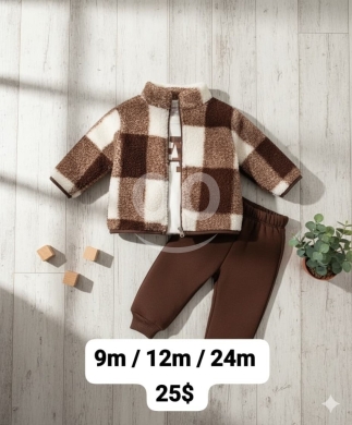 Clothes, Footwear & Accessories in Beirut City - Brown Checkered Baby Outfit Set