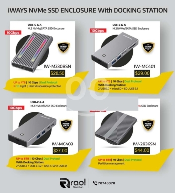Computers Parts & Software Accessories in Awkar - هيكل هاردسك iWays NVMe SSD مع قاعدة توصيل مدمجة | iWAYS NVMe SSD Enclosure with Docking Station