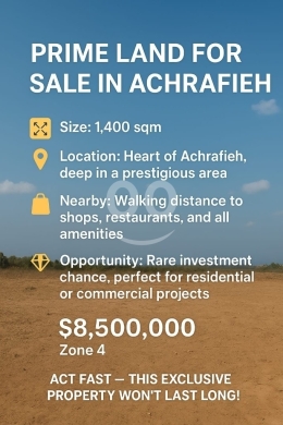 Lands for sale in Achrafieh - Land for sale Achrafiyeh 1400m Prime location