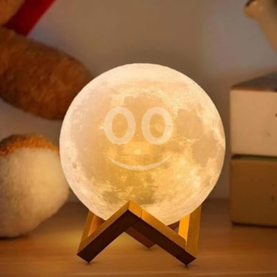 مصباح القمر ثلاثي الأبعاد مع حامل خشبي | 3D Moon Lamp Night Light with Elegant Wooden Sta… — 2
