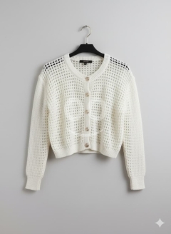 White Open Knit Cardigan for Women