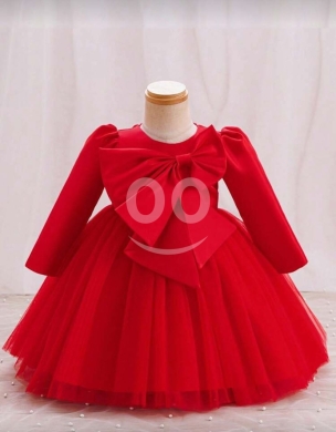 Clothes, Footwear & Accessories in Tripoli - فستان بناتي أحمر للمناسبات مزين بفيونكة كبيرة وتول | Girls Red Occasion Dress with Large Bow & Tulle