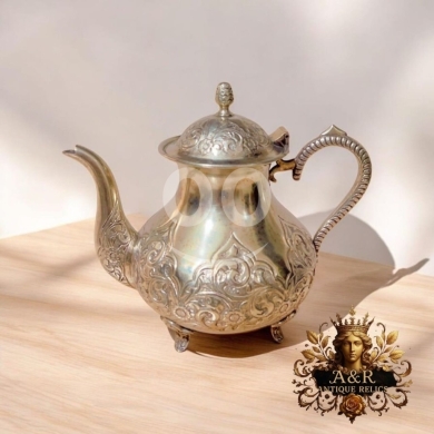 Antiques & Collectibles in Dekouaneh - Antique Silver-Plated Copper Teapot | Hand-Engraved Oriental Design (Ottoman/Moroccan)