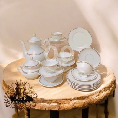 Antiques & Collectibles in Dekouaneh - Elegant Antique Porcelain Tea Set | White & Gold Trim Service | Classic Vintage Tea Party