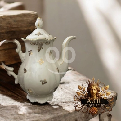 Antiques & Collectibles in Dekouaneh - Antique Baroque Porcelain Coffee/Tea Pot | White China with Gold Floral Accents | Luxury Style