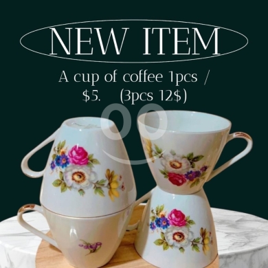 Antiques & Collectibles in Dekouaneh - Vintage Floral Porcelain Coffee Cup | Individual $5 / Set of 3 for $12 | Gold Trimmed China