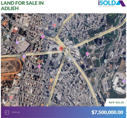 Lands for sale in Achrafieh - 1234m2 Prime land 4sale in Adlieh/On the main roadأرض للبيع في العدليةEAL22