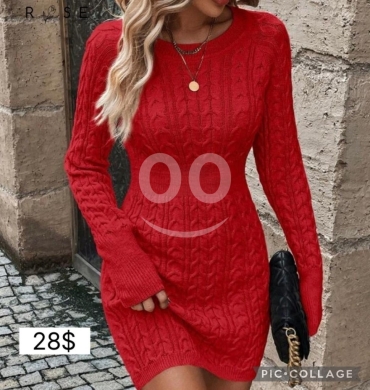 Clothes, Footwear & Accessories in Beirut City - فستان صوف أحمر أنيق محبوك بتصميم شتوي جذاب | Elegant Red Cable-Knit Wool Winter Mini Dress