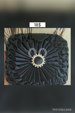 الملابس، الأحذية والزينة في مدينة بيروت - حقيبة سهرة ساتان سوداء فاخرة مرصعة بالكريستال | Elegant Black Satin Crystal-Embellished Clutch Bag
