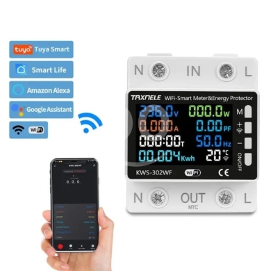 DIY Tools & Materials in Abou Samra - TAXNELE KWS-302WF WiFi Smart Energy Meter & Protector - Tuya, Alexa & Google Compatible