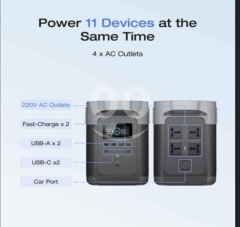 EcoFlow Delta Portable Power Station (1260Wh) - 1800W AC Output, Fast Charge & Solar Ready
