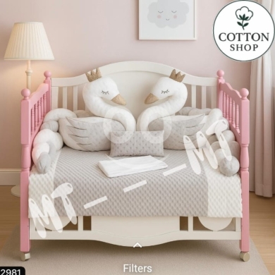 7-Piece Swan Design Baby Crib Bedding Set - Cotton Shop, Bumper Protection & Fitted Sheet — 2