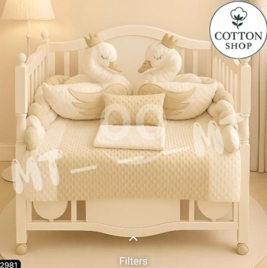 Produits pour bébés et enfants dans Saïda - 7-Piece Swan Design Baby Crib Bedding Set - Cotton Shop, Bumper Protection & Fitted Sheet