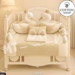 7-Piece Swan Design Baby Crib Bedding Set - Cotton Shop, Bumper Protection & Fitted Sheet