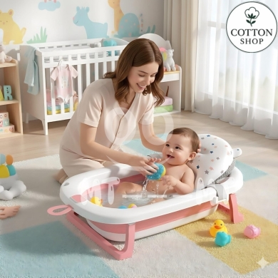 Foldable Baby Bath Tub with Digital Thermometer - Non-Slip, Space-Saving & BPA-Free — 2