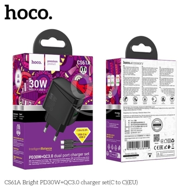 Mobile accessories in Beirut City - HOCO CS61A 30W Dual Port Fast Charger (USB-A + USB-C PD/QC 3.0) with C-to-C Cable