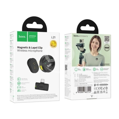 Mobile accessories in Beirut City - HOCO L21 Magnetic Wireless Lapel Microphone (Type-C) - 360° Omnidirectional & Noise Cancelling