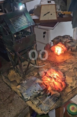 Rare Hand-Crafted Military Battle Diorama | Illuminated Tank & Watchtower Scene | Scale… — 2