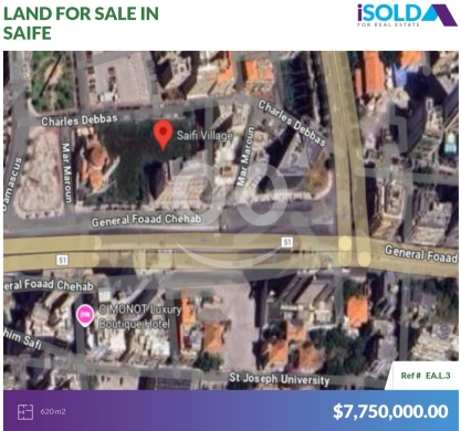 Lands for sale in Saifi - 620 m2 Prime land for sale in Saife - أرض للبيع في الصيفيEAL3