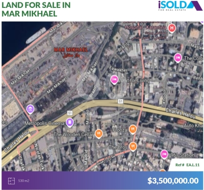 Lands for sale in Mar Mkhayel - 530m2 prime land for sale in Mar Mikhael - أرض للبيع في مار مخايلEAL11