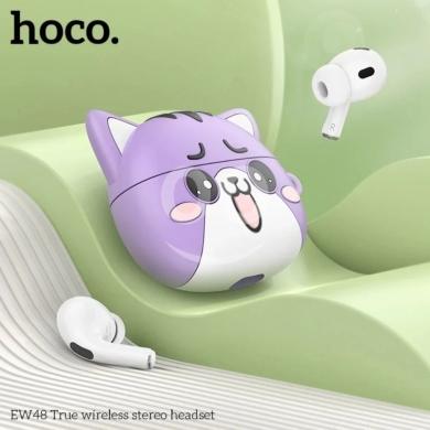 Hoco EW48 TWS Earbuds - Cute Purple Cat Silicone Case & 4 Hours Playback — 5