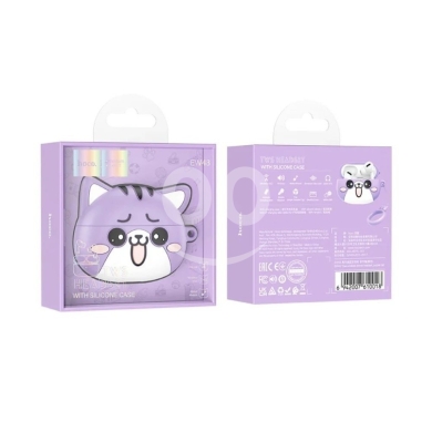 Mobile accessories in Beirut City - Hoco EW48 TWS Earbuds - Cute Purple Cat Silicone Case & 4 Hours Playback