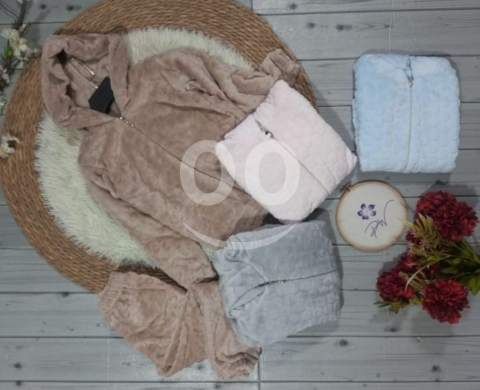 بيجاما بناتي كورال موهير مضلع ناعم مع سحاب وقبعة | Girls' Soft Ribbed Mohair Coral Pyjama… — 3
