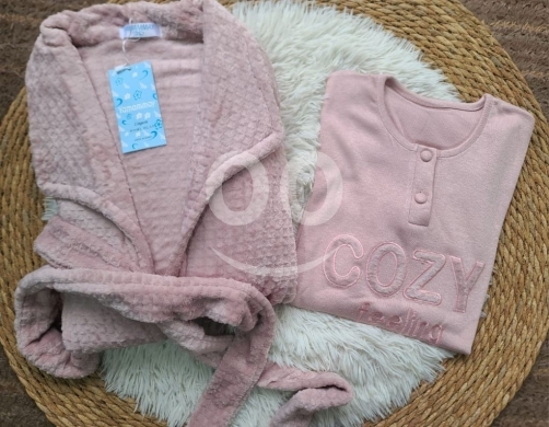 بيجاما بناتي كورال موهير مضلع ناعم مع سحاب وقبعة | Girls' Soft Ribbed Mohair Coral Pyjama… — 6