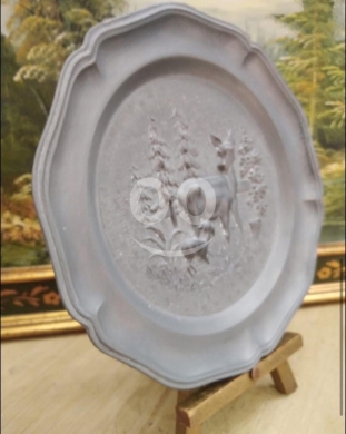 صحن إيتان ألماني أنتيك تعليق رسم يدوي | Antique German Pewter Hanging Plate Hand Painted — 3