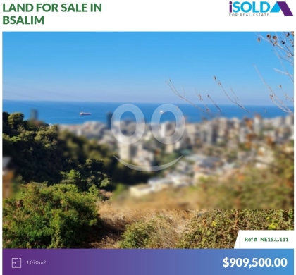 Lands for sale in Bsalim - 1070m2 Prime land+sea view for sale in Bsalim - أرض للبيع في بصاليمNE15L111