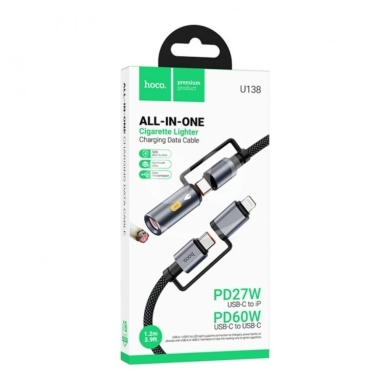 hoco. U138 All-in-One Charging Cable with Cigarette Lighter (PD27W / PD60W) — 3