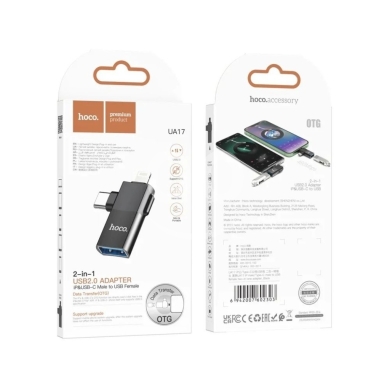 Mobile accessories in Beirut City - hoco. UA17 2-in-1 USB-A OTG Adapter for Lightning & USB-C (Data Transfer 480Mbps)