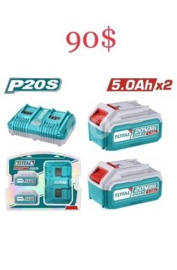 أدوات ومعدات منزلية في ساحة النور - TOTAL P20S 20V Battery & Dual Charger Kit | Two High-Capacity 5.0Ah Batteries ($90)
